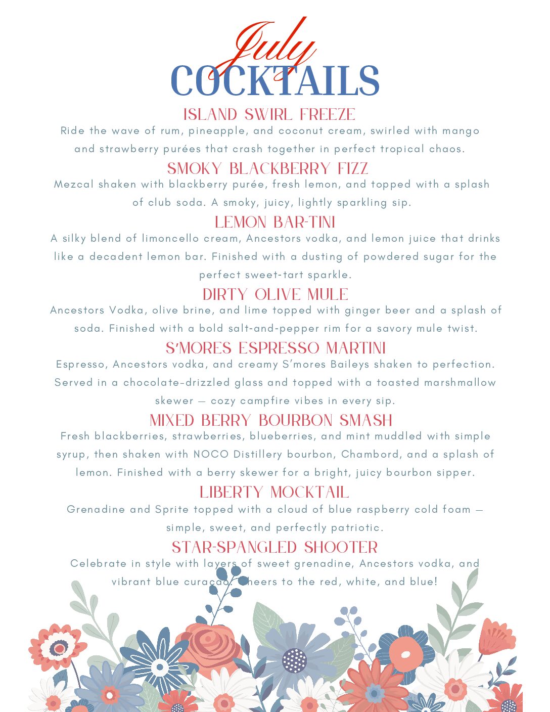 July 26 Cocktail Menu - No Price March Cocktail Menu