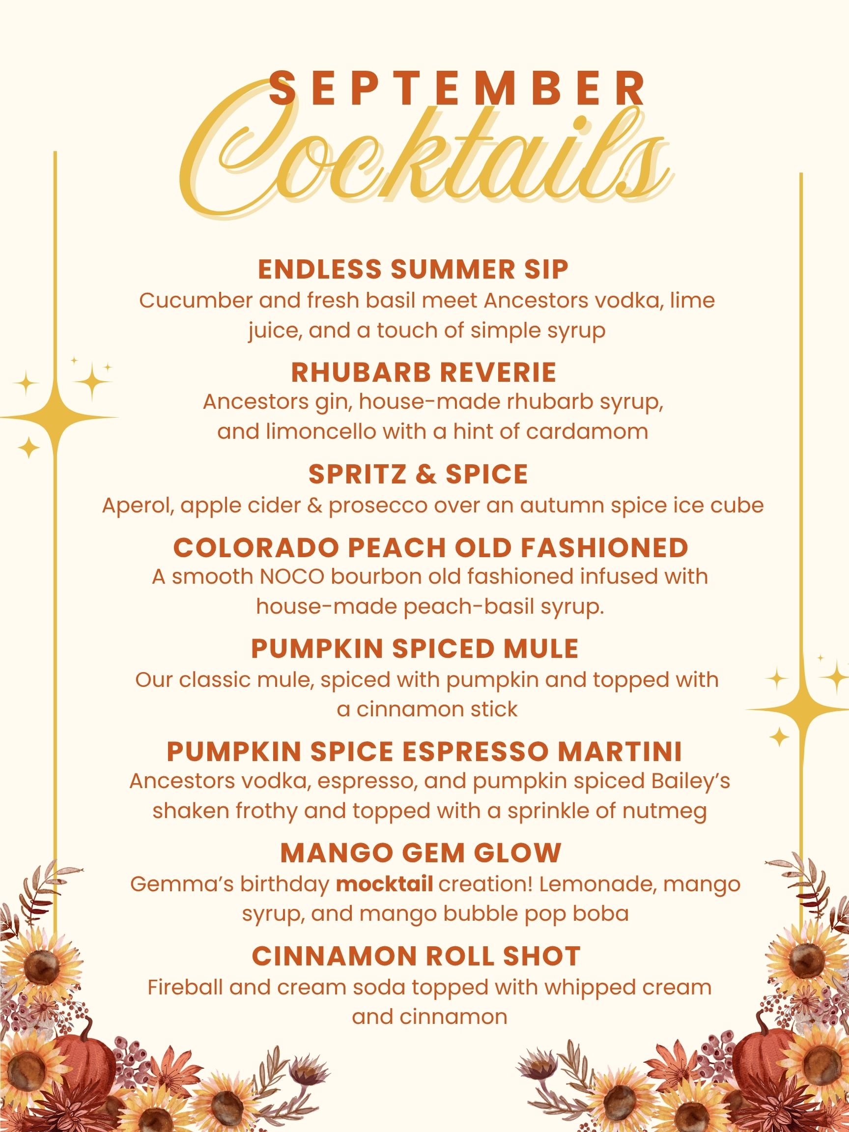 September 26 Menu - No Price March Cocktail Menu